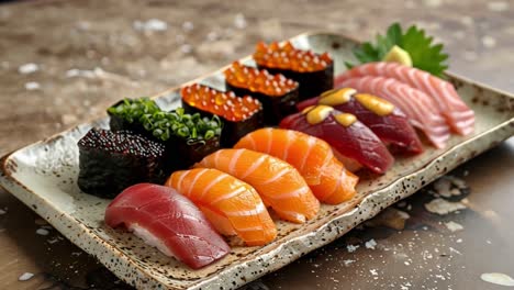 assortment of fresh sushi and sashimi platter