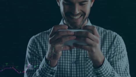 animación del procesamiento de datos sobre el hombre utilizando un teléfono inteligente
