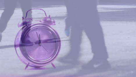 animation of clock over walking people walking on the street