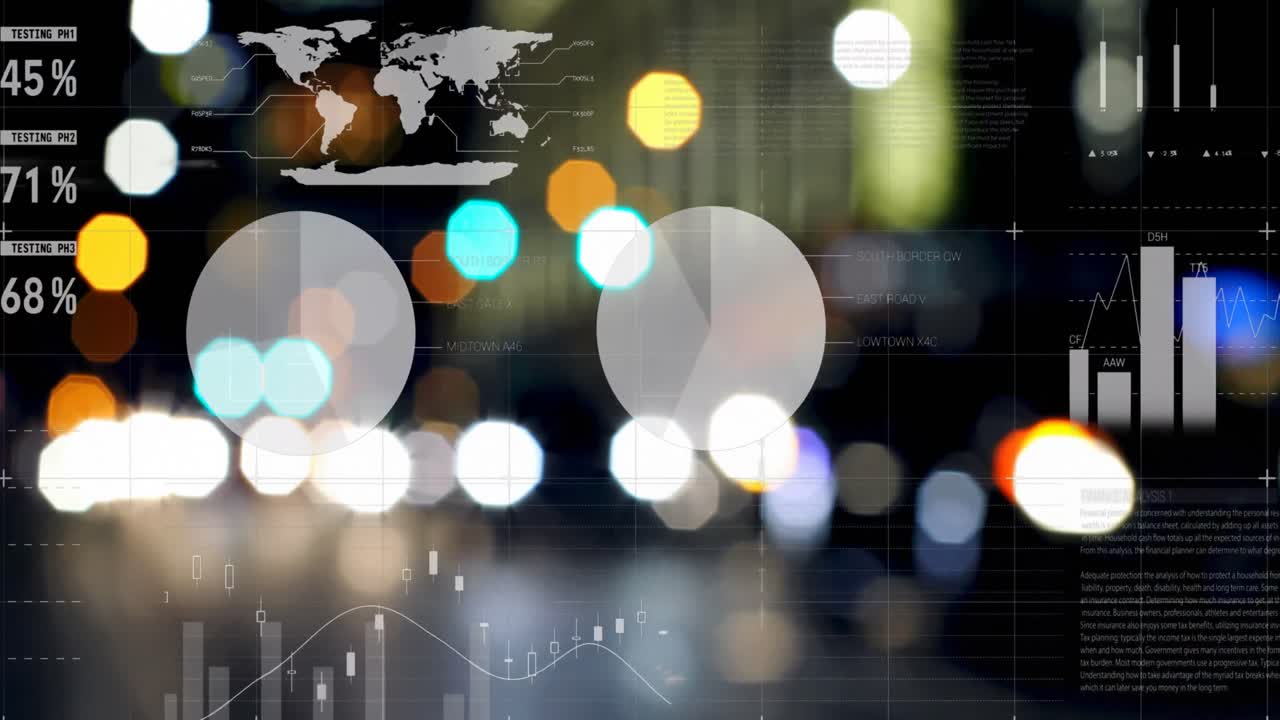 도시 풍경 위의 통계 처리의 애니메이션