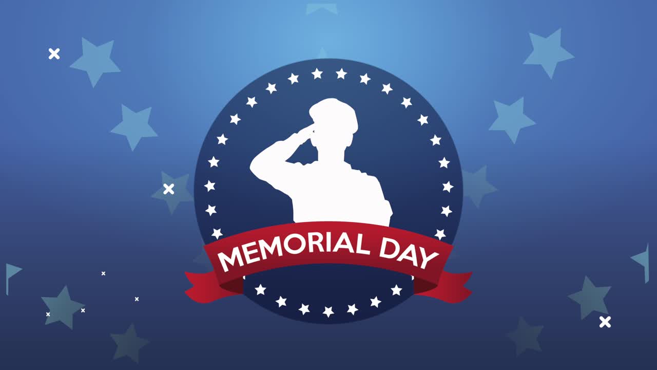 군인 실루과 함께 리본 프레임에서 행복한 기념일 글자