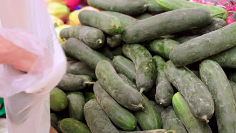 Recogiendo-Pepino-En-El-Mercado-De-Verduras