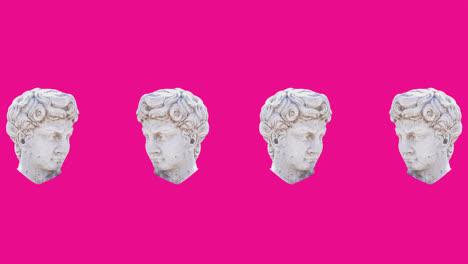 animation of interference over head sculptures on pink background