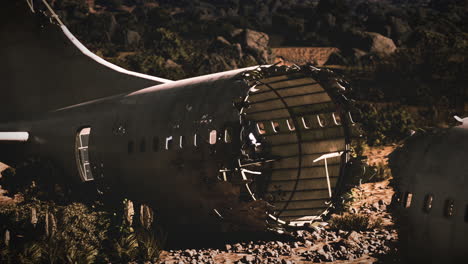 plane wreckage rests in a remote location following a serious crash incident