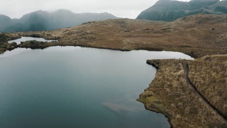 Tranquil-Scenery-With-Lake-And-Mountains-In-Cayambe-Coca-National-Park,-Papallacta,-Napo,-Ecuador---aerial-drone-shot