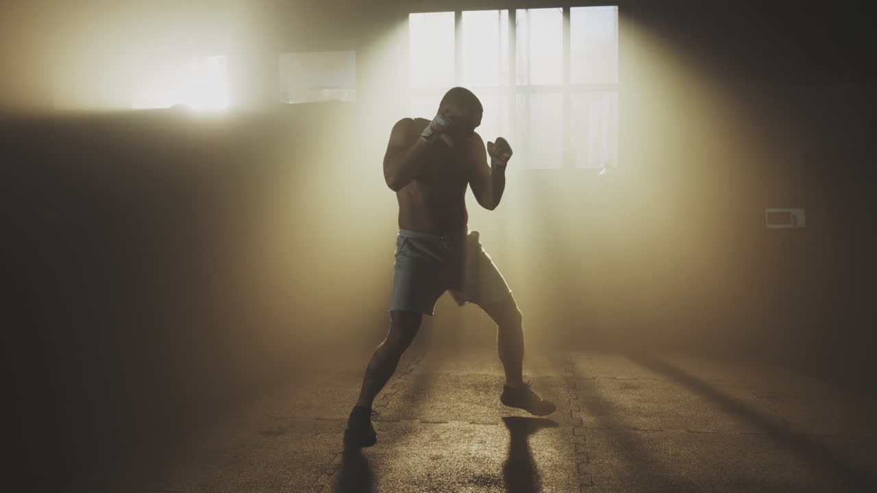 Boxer Training Silhouette in Gym