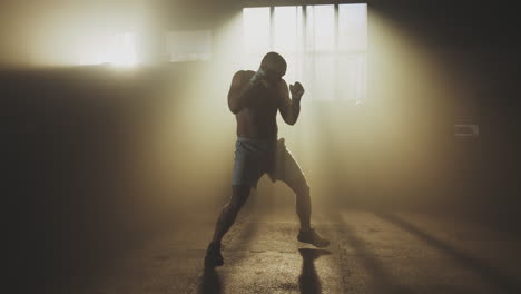 boxer training silhouette in gym