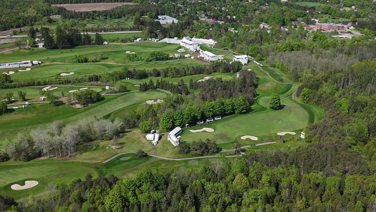 Course Areas Of TPC Toronto At Osprey Valley Golf Course During The Opening Of RBC Canadian Open In Alton, Caledon, Ontario, Canada. - aerial shot