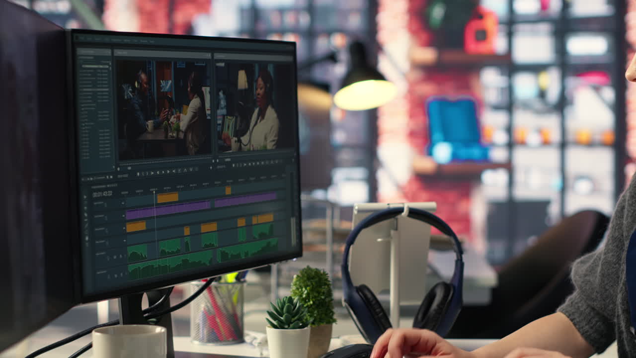 Filmmaker specialist working on a video shoot using artificial intelligence