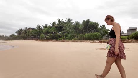 woman walking alone on tropical koggala beach exotic tropical destination south sri lanka