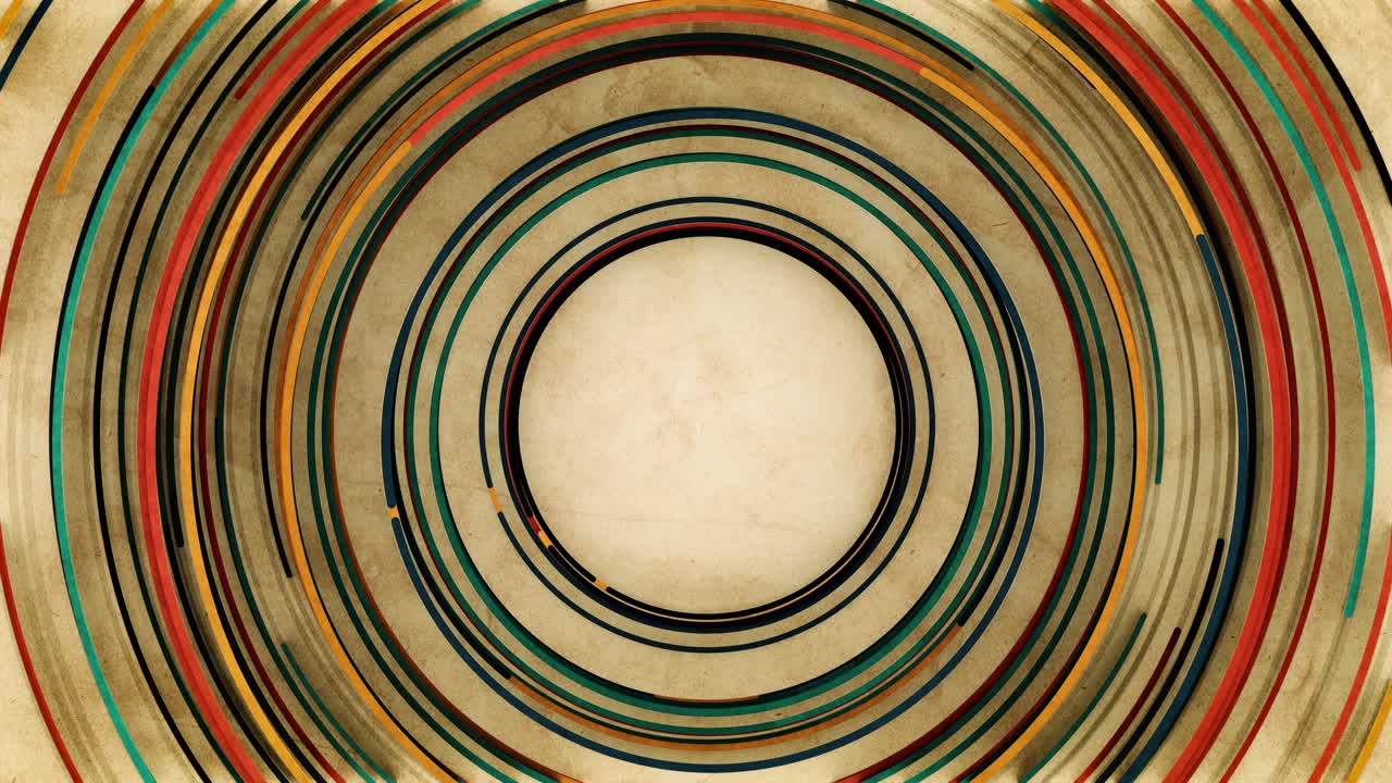 Abstract Rotating Colorful Concentric Circles on Vintage Paper Background