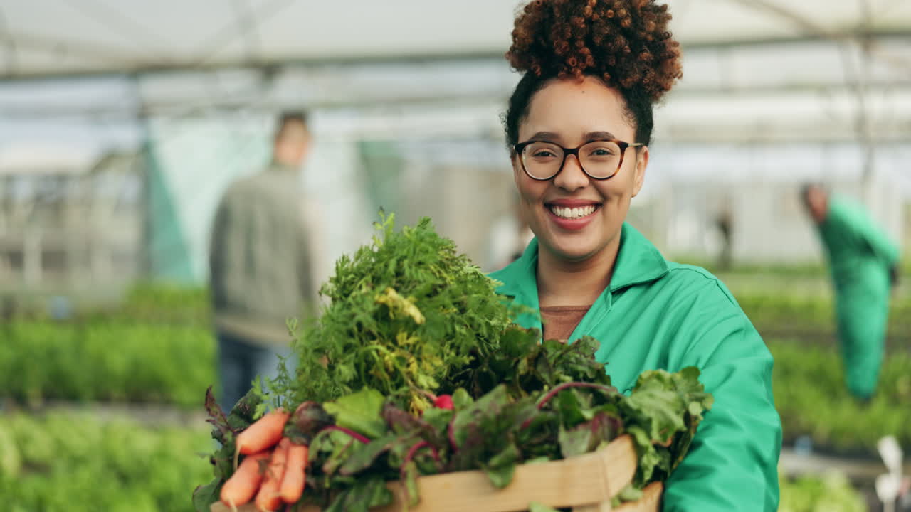 agricoltore, donna e verdura scatola dell'agricoltura