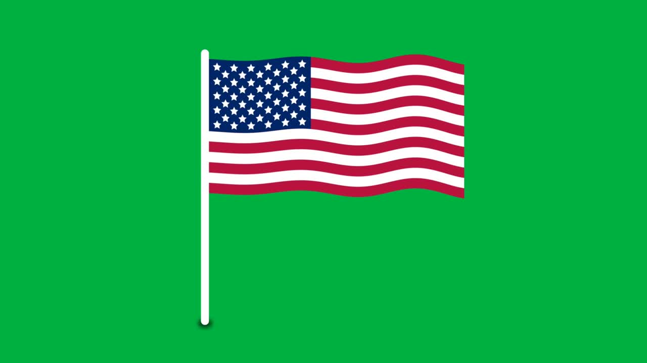 la bandera de los estados unidos aislada en la pantalla verde. animación de la bandera estadounidense ondeando.