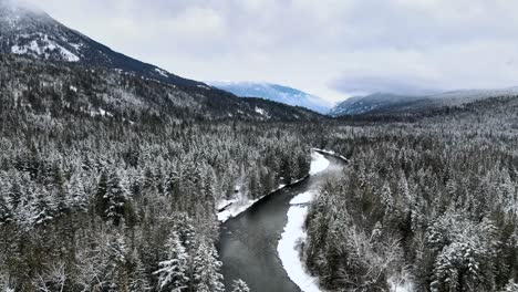 the majestic adams river surrounded by evergreen forests and foggy mountains