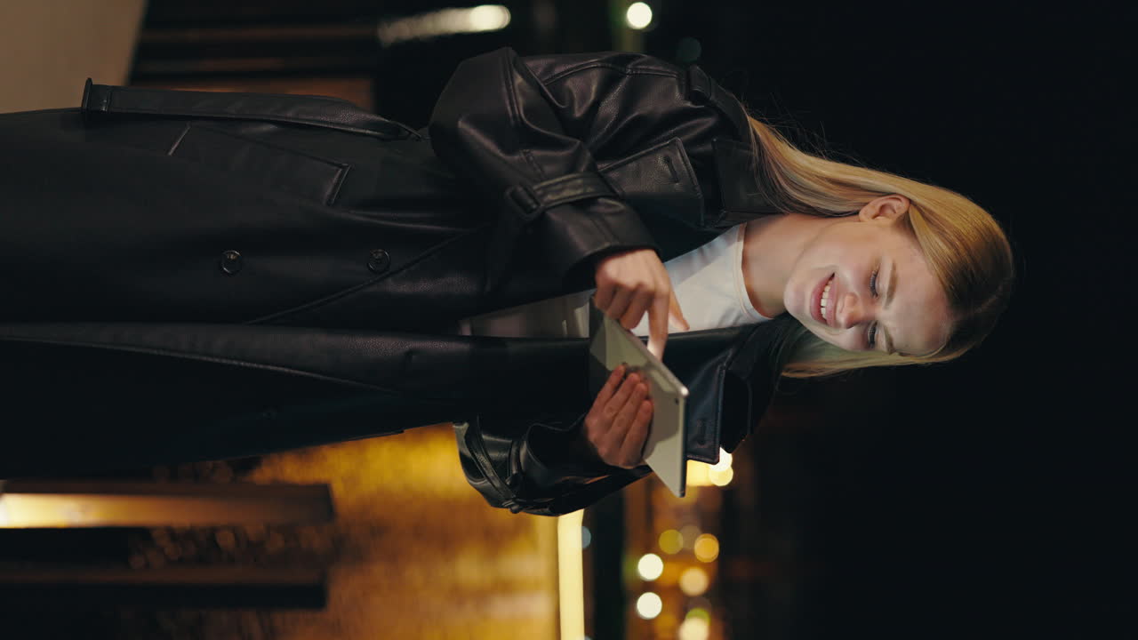 밤에 태블릿을 사용하는 여성