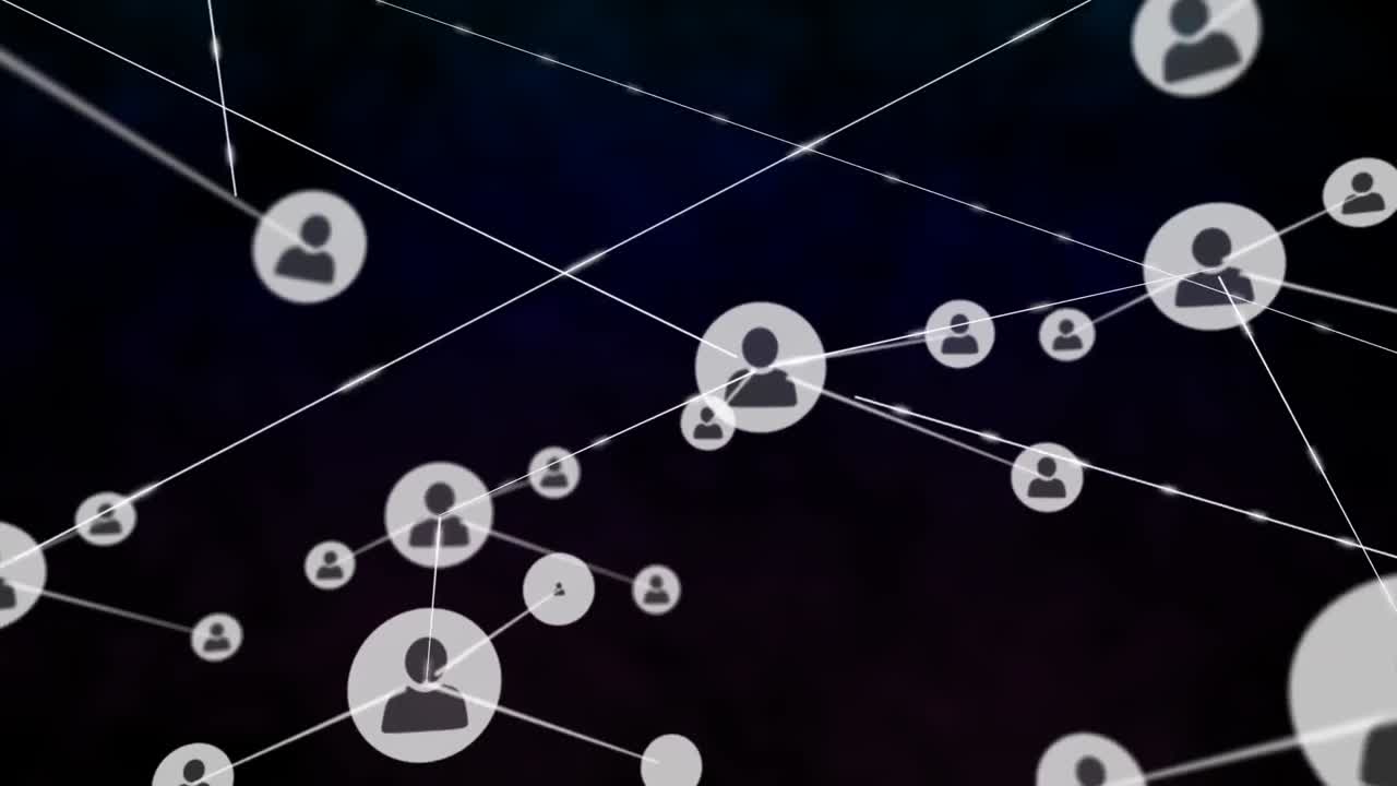 Animation of network of connections with people icons over blue background