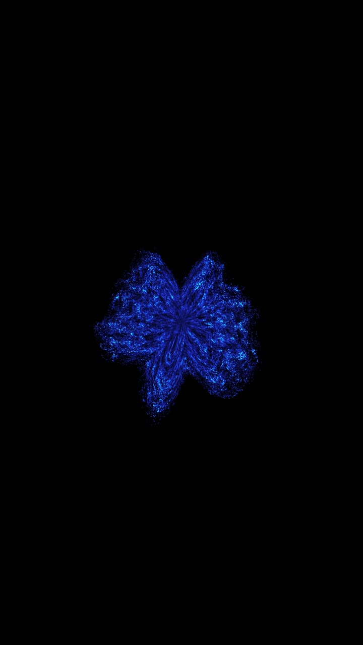 Bipolar blue energy shockwave expanding outward in butterfly wing shape on black background