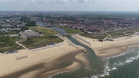 katwijk, village at the sea in north holland, the netherlands. aerial drone video