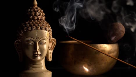 burning incense stick in the background of buddha