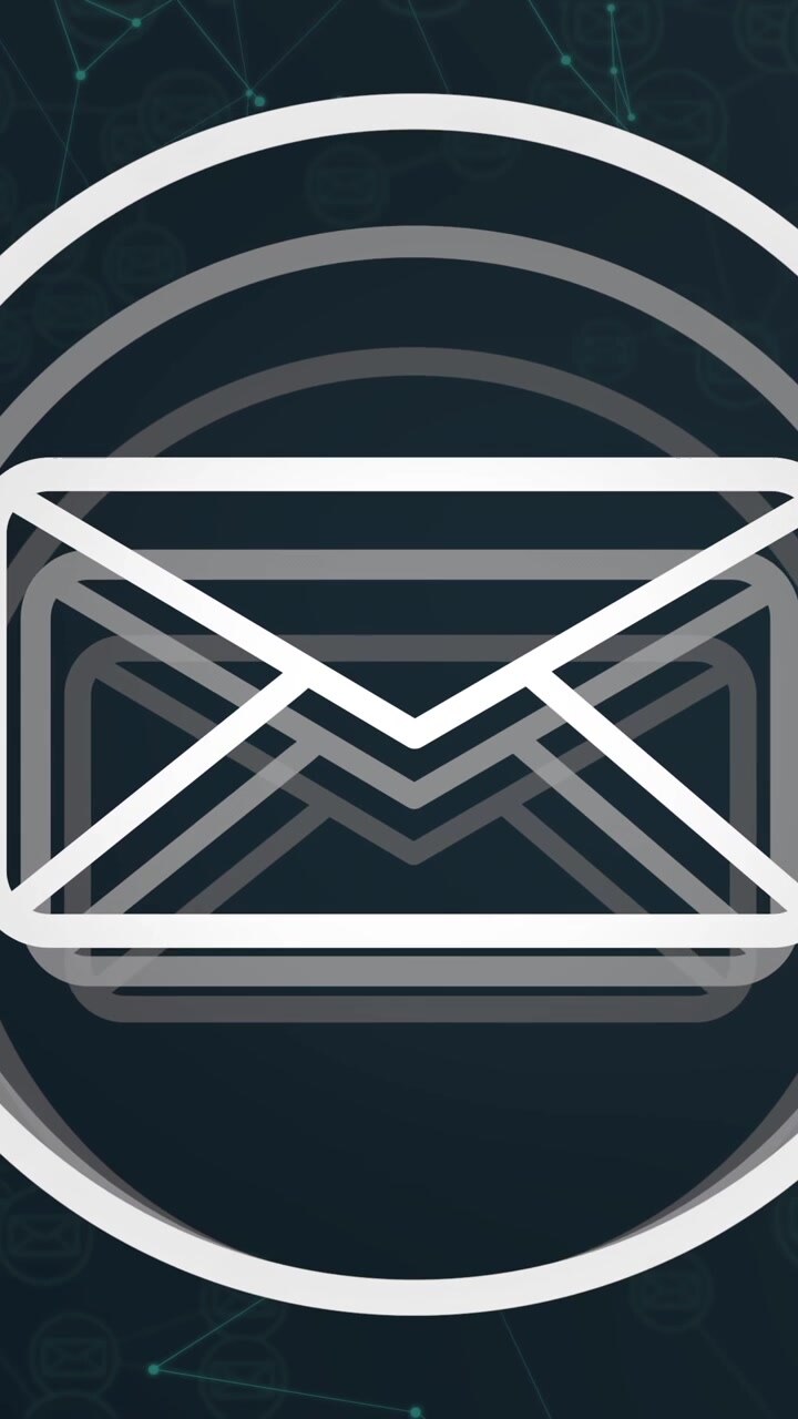 Vertical video: L stroke starting, drawing mail, layers tilting, rings pulsing, fading