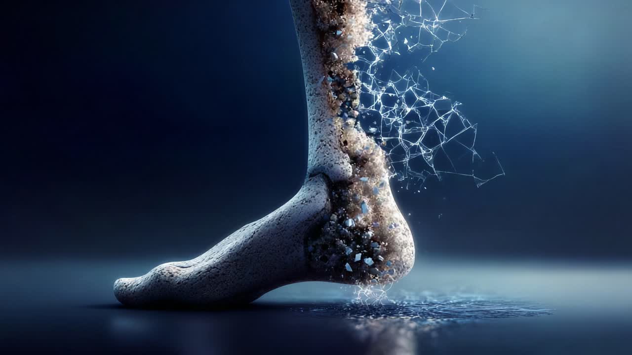 A Stunning Visual Representation of the Transition from Solid to Fragmented Foot Structure, Highlighting the Intricacies of Form and Texture in a Captivating Artistic Display