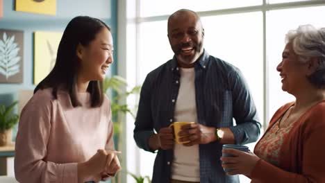 a joyful gathering among friends: laughter and camaraderie shine through in a warm morning conversation