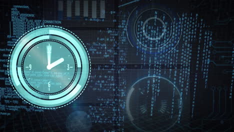 animation of clock and data processing on screen