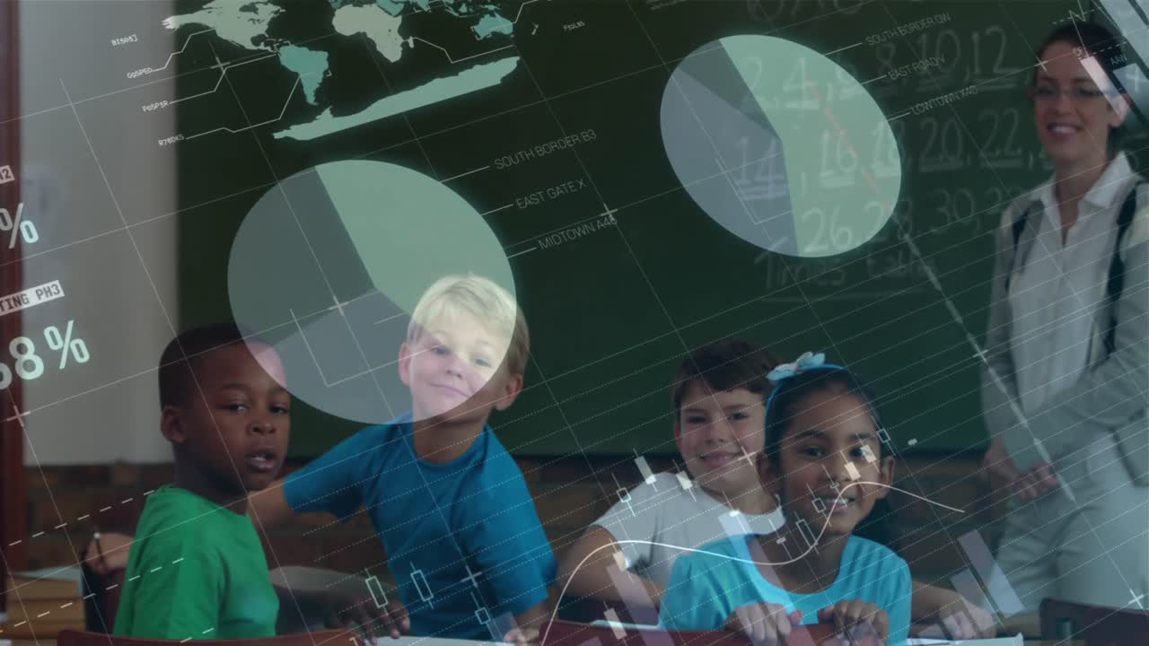 animación del procesamiento de datos en un grupo diverso de alumnos con una maestra