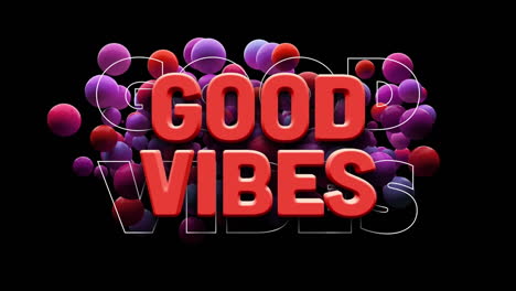 animation of good vibes text over colorful bubbles