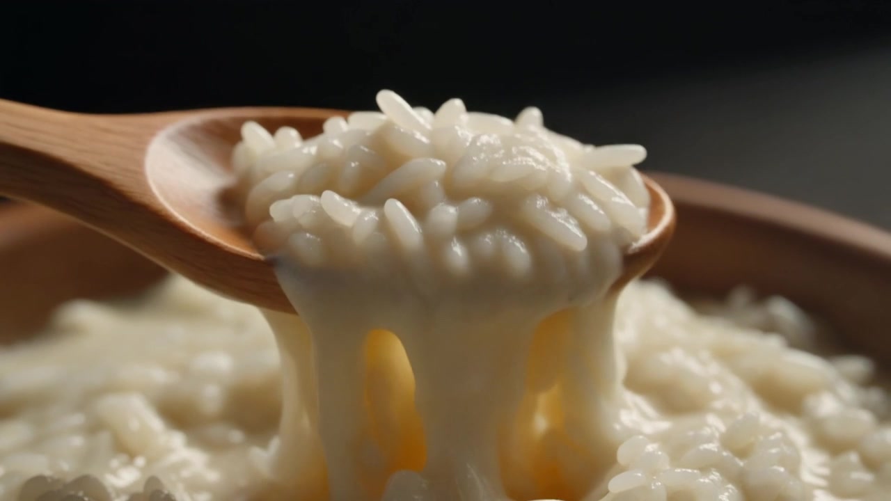 Cucchiaio di legno che solleva risotto cremoso da una ciotola