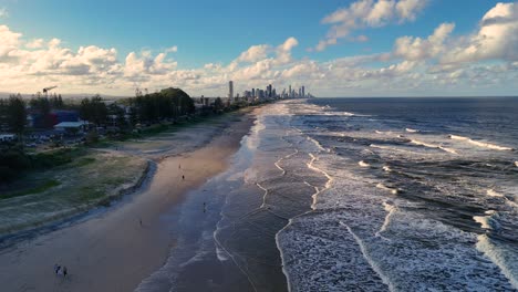 beautiful beach view with city skyline