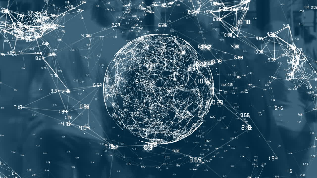 globo digital giratorio con conexiones de datos contra el fondo de la calle