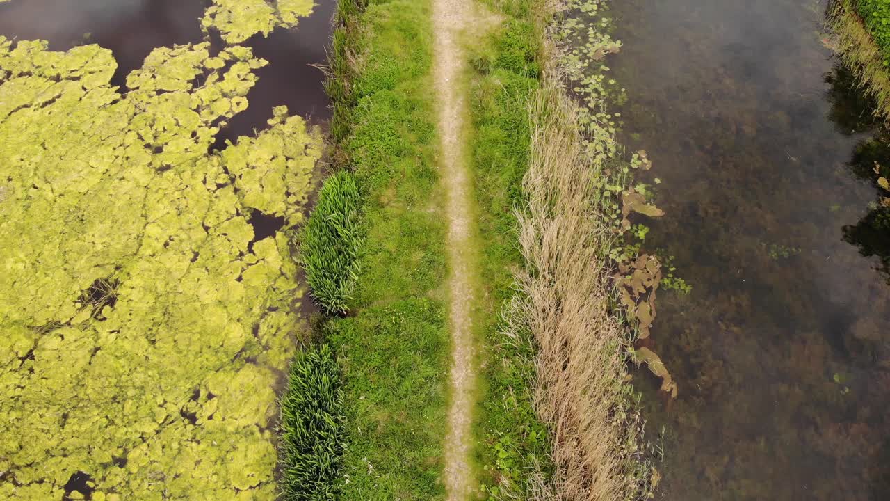 Foot Track Between Lush River And Lake In Dublin, Ireland - Aerial Shot