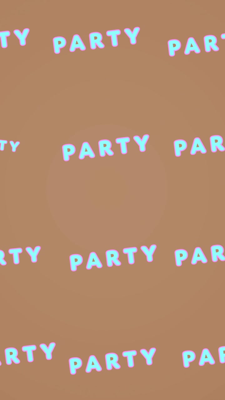 Animazione di scritte 'Party' in movimento su sfondo marrone