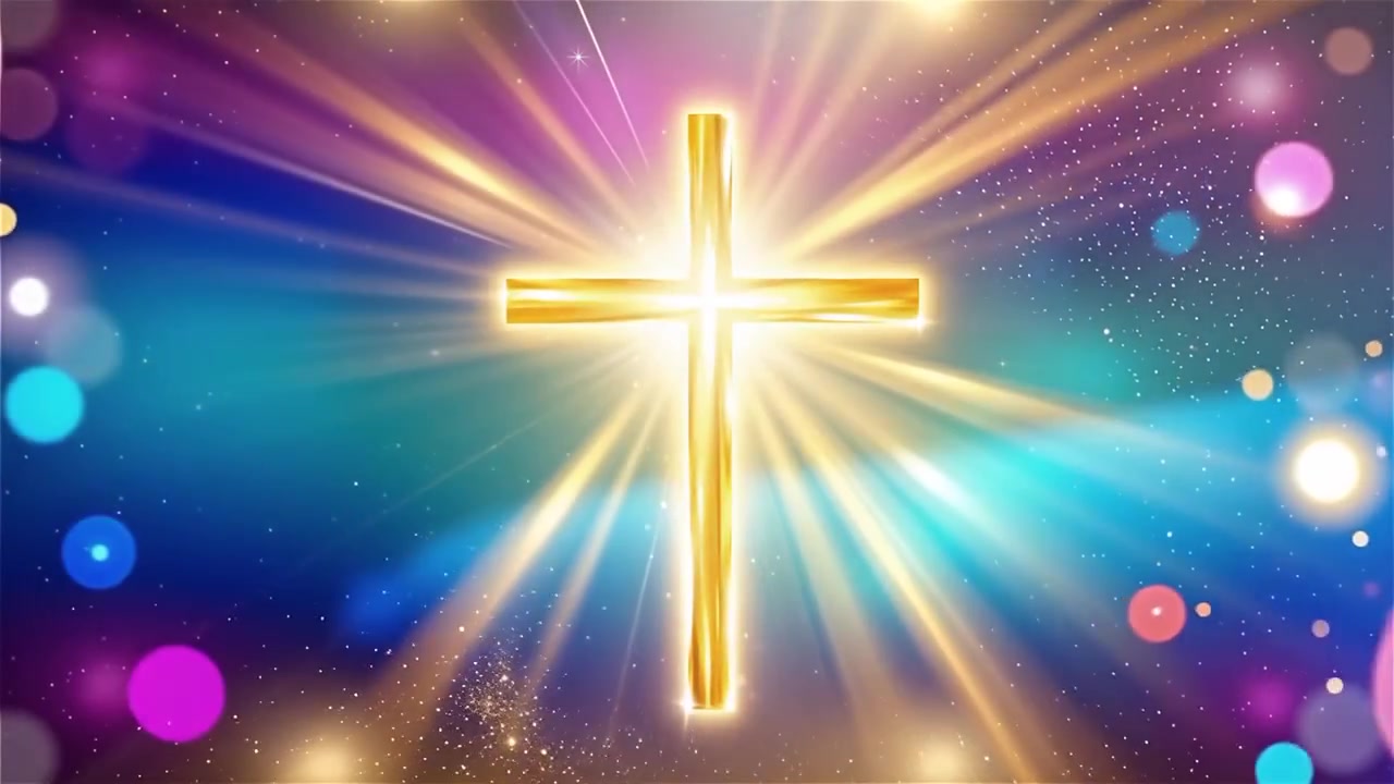 キリスト教の十字架と神聖な光が輝く礼拝用背景。