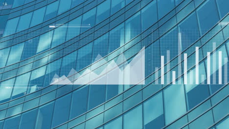 animation of financial data processing over modern building