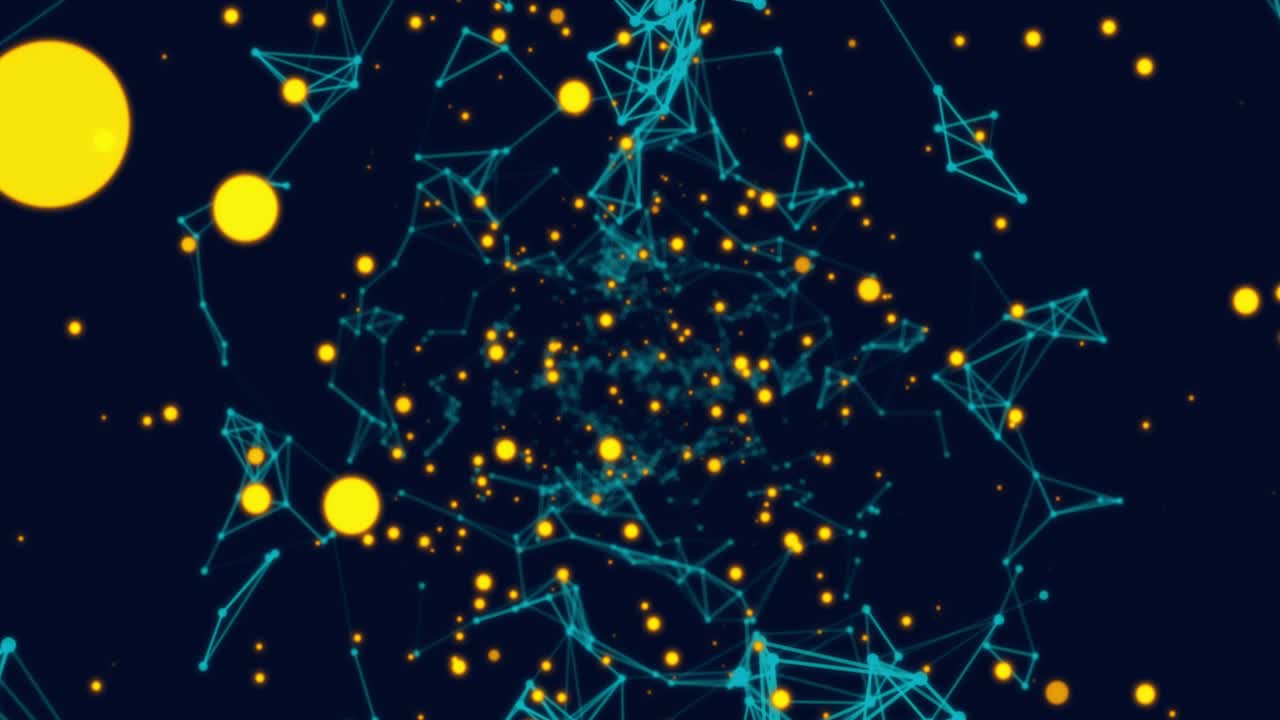 Animation of yellow dots over constellations on dark blue background