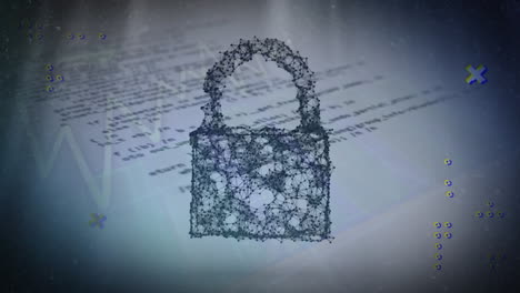 animation of padlock of connections over documents and information