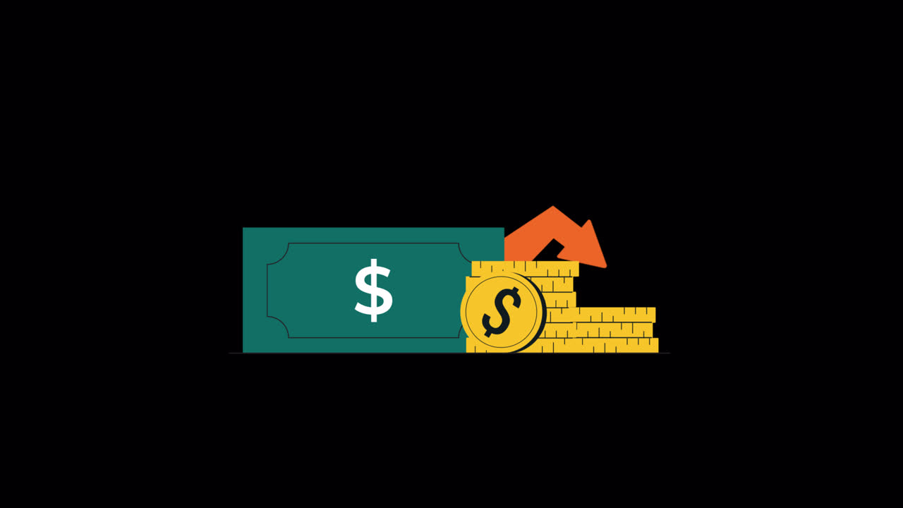 Animated Financial Growth and Decline with Dollar Bill and Coins