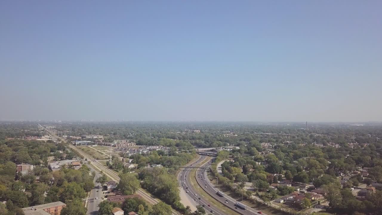Aerial View of Suburban Highway and Residential Area