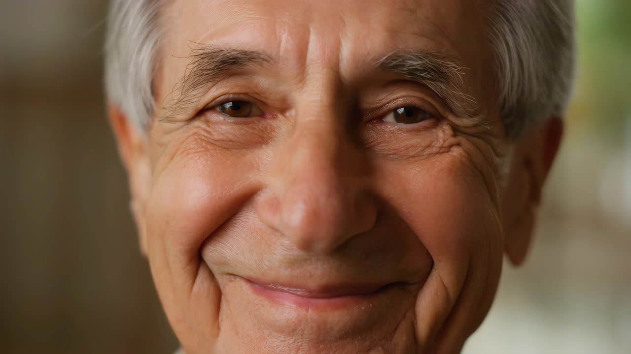 Close-up portrait of a happy elderly man smiling