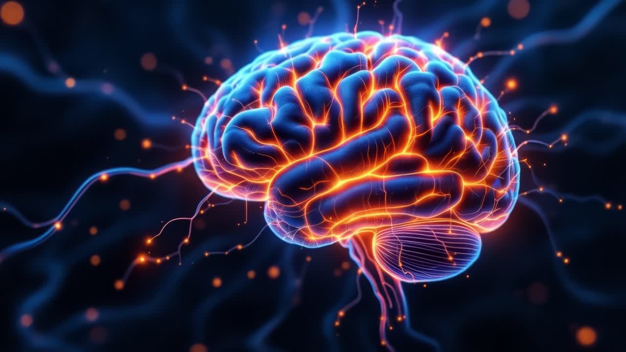 This visual journey delves into the intricate structure of the human brain, showcasing a vibrant display of neural connections and activity. Glowing pathways highlight the complexity of thoughts and emotions, illustrating how signals transmit between neurons. The colorful representation emphasizes t