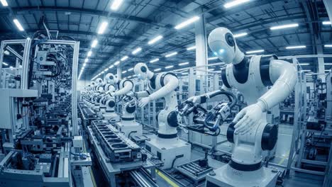 advanced robotic assembly line: efficient automation with intelligent robots performing precision tasks in a modern manufacturing facility