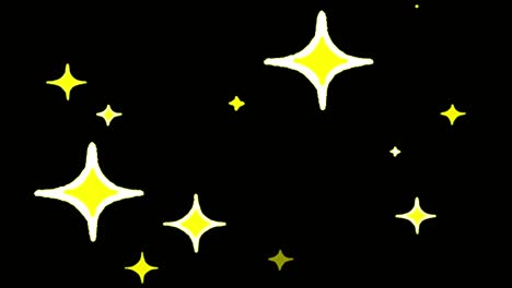 animation yellow stars shape sparkles on black background.