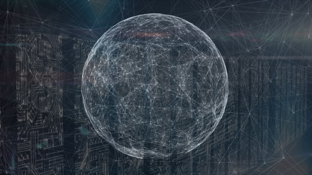 animación de la red de conexiones y el globo sobre la sala del servidor