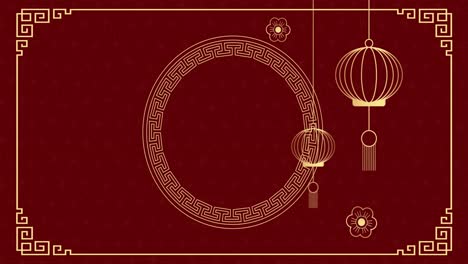 Animation-of-chinese-lantern-pattern-and-decoration-on-red-background