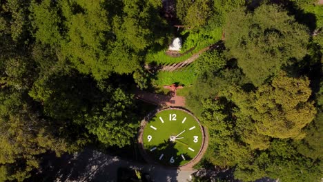 a giant clock at wat phnom pagoda surrounded by lush greenery and tranquil pathways