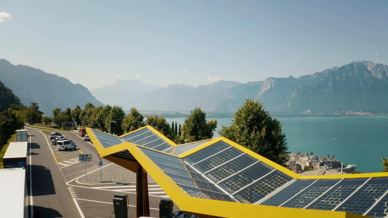 Cityscape of Montreux with Lake Geneva and Alps