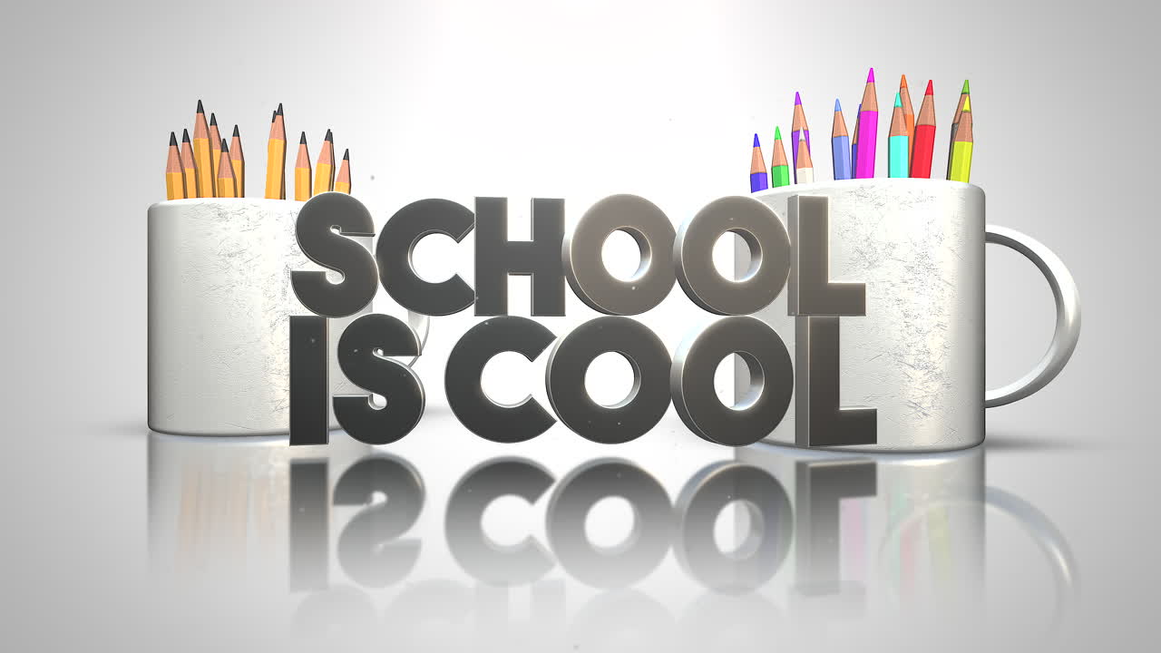 학교는 찻잔에 다채로운 연필로 멋지다