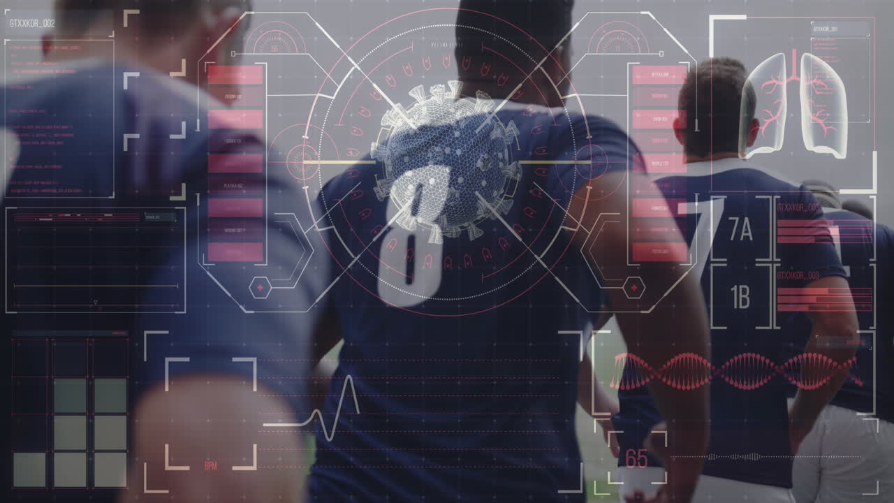 럭비 선수들에 대한 코로나 19 의료 데이터 처리와 함께 디지털 인터페이스의 애니메이션